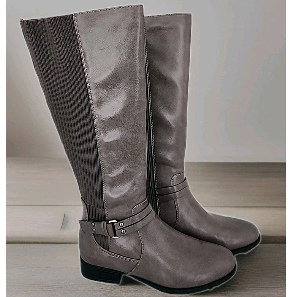 NIB Life Stride Athena Women's 6.5M Gray Riding Boot Zip Flex Cushion Support